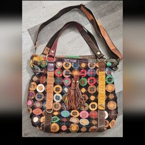A.P.C Soft Leather Boho Multicolor Patterned Purse Long And Short Strap